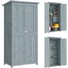Outsunny Armadio da Giardino in Legno di Abete 2 Ante 85x54x170 cm Grigio | Kit Antiribaltamento, Casetta Porta Attrezzi da Esterno, Ante Bloccabili, 2 Ripiani, 10 Ganci, Tetto Inclinato Asfalto
