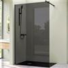 doporro Parete Doccia Walk-In 80x200 cm Senza Porta con Barra Telescopica | Vetro Temperato Grigio Fumé 10 mm, Profilo Nero Opaco 0-15 mm, Supporto Inox 70-120 cm, Montaggio Reversibile Destra/Sinistra