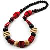 Avalaya Collana con perline geometriche in legno multicolore (nero, crema e rosso) - 74 cm L
