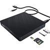 HATOKU Unità CD DVD esterne, 2 Porte USB 3.0 & Type C Masterizzatore Portatile, con Lettore di Schede SD TF, Stick per PC Desktop /Laptop /Linux /Macbook /iMac /Windows 11/10/8/7/XP