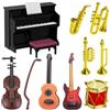 YeahBoom 12 accessori in miniatura, casa delle bambole, mini strumento musicale | Set di strumenti musicali in miniatura per casa delle bambole, scala 1:12, chitarra elettrica in miniatura, violino, tromba