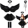 Yi'antai 6 pezzi Costume da Angelo Nero,Costume da Angelo da Donna,80cm Ali D'angelo,Adulto Angelo Diavolo Fata con Gonna TuTu, Angeli Alone e Bacchetta Magica,Calze Alte Al Ginocchio