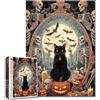 Tucocoo Puzzle di Halloween da 1000 pezzi per adulti e famiglie (gotico, gatto nero, scheletri) pezzi si adattano perfettamente insieme, 50 x 70 cm, incorniciabile