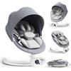 Mechprip Sdraietta Neonati Elettrica con Schienale Regolabile su 2 Livelli - App e Telecomando Dondolo Neonati Elettrico con 3 Timer, 5 Velocità di Altalena, 12 Musiche, Altalena Neonato Bluetooth (Grigio)