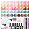 Phoenixy Kit Semipermanente Unghie 30PCS Kit Unghie Gel Completo con U V/LED Lampada Base Top Coat Semipermanente Unghie per Principianti Rosa Rosso Arancione Viola