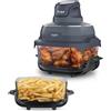 NINJA Friggitrice ad aria Ninja CRISPi, 3,8 L e 2,3 L, 4-in-1: friggitura ad aria, cottura al forno, mantenimento in caldo, funzione croccante, design compatto, 2 contenitori in vetro e coperchi rimovibili, 1.700 W, modello Cyberspace FN201EUBL1