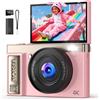 Lustrens Fotocamera digitale 4K per fotografia e vlog: 64MP, zoom 16x, rosa