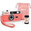 Shotto Matte Macchinetta Fotografica Analogica 35mm con Rullino - Rosa | Fotocamera analogica vintage riutilizzabile con flash, alternativa all'usa e getta: 72 foto per rullino da 36, mezzo formato
