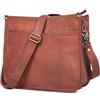 JINALEXIA LEATHER Borsa a tracolla da donna in vera pelle - Borsa a tracolla in pelle rustica, dimensioni medie con tasca con cerniera - graziosa borsa per tutti i giorni, marrone medio