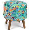 Excelsa Living Pouf Rotondo Decorativo con Vano Contenitore, Velluto Multicolore, Rotondo 38x45 cm, Struttura e Gambe in Legno, per Interni (Mexican Flowers)