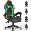 bigzzia Sedia Gaming, Sedia Ergonomica con LED per Videogiochi, Sedia da Gioco con Cuscino Lombare Massaggiante e Poggiatesta per Giocare, Studiare e Lavorare in Ufficio (Verde)