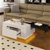 BTM Tavolino Salotto Contenitore Moderni con illuminazione a LED & Piano Estensibile, Tavolino da caffè Rettangolari Bianco Lucido