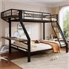 Ktipm Letto a Castello 90(140) x200 cm, Scrivania e Vano Portaoggetti, Nero | Letto Castello Bambini con Scala e Parapetti Anticaduta, Letto Bambini Per 2 Persone con Struttura Metallica, Senza materasso