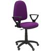 PIQUERAS Y CRESPO Modello 04CP Sedia da ufficio ergonomica con meccanismo di contatto permanente, regolabile in altezza e ruote parquet Sedile e schienale imbottiti in tessuto BALI colore porpora (BRACCIOLI FISSI INCLUSI)