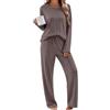 Ekouaer Set Pigiama Donna Maniche Lunghe Maglia Costine Morbido Homewear | Elasticizzato, Micro-Pile, Pigiama Pantaloni con Tasche e Coulisse, Set Autunno Inverno