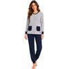 NavyBlue Yacht Pigiama Donna Invernale in Cotone Caldo Interlock. Pigiama Lungo Due Pezzi Aperto o Chiuso