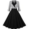 MODSGUE Abito da donna elegante vintage anni '40, stile rockabilly, abito da cocktail, stile retrò, a maniche corte, colletto Peter Pan, lunghezza al ginocchio, per feste, clubwear