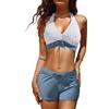 HEEKPEK Costume da Bagno Due Pezzi Donna Push Up Imbottito Reggiseno Bikini Set Costumi da Mare 2 Pezzi con Pantaloncini da Bagno Spiaggia Estate Beachwear