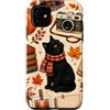 Cozy Autumn Pattern Co. Custodia per iPhone 11 Accogliente autunno vintage collage autunno foglie zucca gatto design