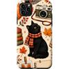Cozy Autumn Pattern Co. Custodia per iPhone 11 Pro Max Accogliente autunno vintage collage autunno foglie zucca gatto design