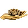 XdeliX Portacandele a mano con fiore di loto oro - Portacandele in poliresina - Decorazione spirituale per yoga, meditazione, soggiorno, spa - 16 × 8 × 5,5 cm