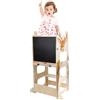 Willonin Torre di apprendimento 3 in 1, pieghevole, Torre di osservazione per bambini Montessori Learning Legno Naturale Kitchen Helper con Lavagna Bianco e Nero, Tavolo e Sedia per Bambini, 87 × 42 × 38,5 cm
