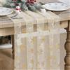 Artoid Mode Runner da Tavola in Tulle Beige Oro Fiocchi di Neve 70x300 cm | Gaze Foglie d'Oro Inverno Natale Casa Soggiorno Decorazione per Tavola Interni Vacanze Feste Decor