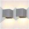 ledmo 2 Pezzi 20W Applique da Parete 3000K Grigio Interno Esterno IP65 | Fascio 0-120° regolabile su e giù, chip COB da 2000 lm e corpo in alluminio; per ingresso, terrazza, balcone e corridoio.