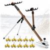 Generic Portacanne da Pesca Telescopico in Alluminio per Più Canne, Pieghevole | Poggiacanne Anteriori e Posteriori a Più Incavi, Gambe Ripiegabili, 10 Paia di Campanelli a Clip, Dorati