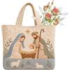Generic Borsa Tote Trapuntata Grande Borsa Pieghevole con Tema della Sacra Famiglia | Borsa Per Laptop Da Donna Per Scuola Università Ospedale Ufficio Pranzo Lavoro Viaggio Palestra Natale Gesù Avvento-B