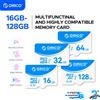 ORICO Scheda Micro SD Scheda di Memoria TF 16GB 32GB 64GB 128GB A1 U3 Class10 V10 per Fotocamera/Drone/Dash Cam