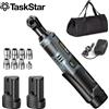 TaskStar 12V Set di chiavi elettriche a ratchetto da 3/8 pollici con 2 batterie da 2.0Ah Ricaricabile chiave a angolo retto 40Nm Torque Smontaggio Nut Strumenti di manutenzione auto