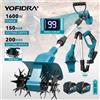 YOFIDRA Coltivatore Rotativo Elettrico 1600W, Trimmer per Erba Portatile 200MM, Attrezzo per la Lavorazione del Terreno e il Taglio del Prato, Compatibile con Batteria Makita