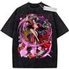 Bandai T-shirt vintage nera lavata con stampa serpente Boa Hancock di One Piece, oversize, streetwear per uso quotidiano casual