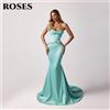 FANG CAICAI ROSES Abito da sera turchese con paillettes, scollo a cuore, stile sirena, senza maniche, in raso, personalizzabile