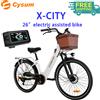 cysum Bicicletta Elettrica da Donna Cysum X-City 26" 250W 480Wh con Batteria al Litio Portatile, Freni a Disco e Cestino Anteriore, Bici a Pedalata Assistita