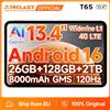 Teclast Tablet TECLAST T65 13,4 pollici FHD 1920x1200 120Hz IPS 16:10 Android 16 Unisoc T7280 Octa-Core 6GB RAM + 20GB Virtual 128GB 4G LTE Dual SIM Dual Band WiFi 8000mAh Widevine L1 Netflix GPS Versione
