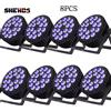 SHEHDS 8PCS LED Piatto Par 18x12W RGBW/18x18W RGBWA + UV 6in1 Illuminazione In Lega di Alluminio DJ Discoteca Palcoscenico Palla Decorazione Di Natale