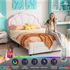 Superaly Letto per bambini Superaly 90 x 200 cm, letto imbottito con testiera a forma di fiore e rete a doghe, letto singolo, velluto, bianco
