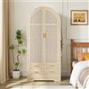 Fiednoy Armadio a 2 ante con ante curve e intreccio in rattan | Armadio alto con asta appendiabiti e cassetti, lussuoso, effetto rovere, per camera da letto e corridoio