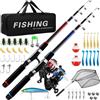 Auniq 2 Pezzi Canna da Pesca Spinning, 1.8m Fibra di Carbonio Canne Pesca Telescopica Set Combinato Canna da Spinning e Mulinello da Pesca Esche da Pesca Kit Borsa da Trasporto Per Mare e Acqua Dolce