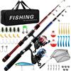 Auniq 2 Pezzi Canna da Pesca Spinning, 1.8m Fibra di Carbonio Canne Pesca Telescopica Set Combinato Canna da Spinning e Mulinello da Pesca Esche da Pesca Kit Borsa da Trasporto Per Mare e Acqua Dolce