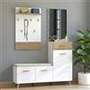 Dmora Mobile da Ingresso Kure 141x35x190h cm Bianco Opaco Specchio Incluso un Cassetto, 6 Ripiani