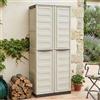 Dmora - Armadio da esterno Marchin, Mobile balcone multiuso, Armadietto outdoor 2 ante, 100% Made in Italy, Beige e Marrone, Finitura righe, 70x39h165 cm