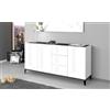 Dmora - Credenza Paolo, Madia da cucina 3 ante e 3 cassetti, Buffet da soggiorno, 100% Made in Italy, cm 160x40h82, Bianco lucido e Ardesia