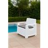 Dmora Poltrona da Esterno Sasso 66x72 cm Bianco Braccioli Cuscini Inclusi, Finitura Superficie Effetto Rattan Made in Italy