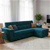 Dmora Divano Letto con Penisola Verdiana 285x160 cm Azzurro Sfoderabile Contenitore, Idrorepellente Multiposizione Trasformabile in Letto