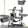 tectake® Tiragraffi per Gatti, Albero Medio 141 cm con Amaca, Cuccetta, Tunnel, Piattaforma, Giochi per Gatti, Sisal Robusto per Artigli, Struttura Compatta, per Interni - Grigio
