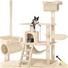 tectake® Tiragraffi per Gatti, Albero Medio 141 cm con Amaca, Cuccetta, Tunnel, Piattaforma, Giochi per Gatti, Sisal Robusto per Artigli, Struttura Compatta, per Interni - Beige
