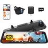 WOLFBOX 12 4K Telecamera per Specchietto Retrovisore Auto con 5.8GHz WiFi e Controllo Vocale, Doppia Specchio Dash Cam con 1080P WDR Backup Camera, Monitor di Parcheggio, Scheda 64GB & GPS (G850)